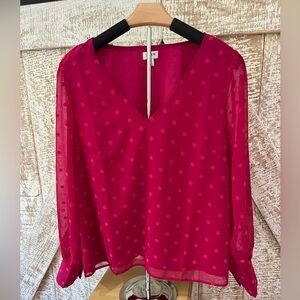 J. Crew Monochrome Pink Polka Dot V-Neck Blouse. Size Large. NWOT